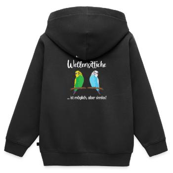 Ein Leben ohne Wellensittiche ist sinnlos - Kinder Premium Organic Zip Hoodie - Schwarz - Hinten - AI Model Kid Male (0cm)