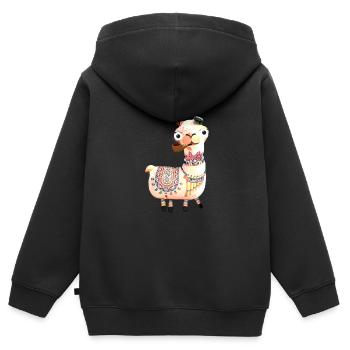 llama,alpaca, illustration, comic, whistle - Kids Premium Organic Zip-up Hoodie - black - Back - AI Model Kid Male (0cm)