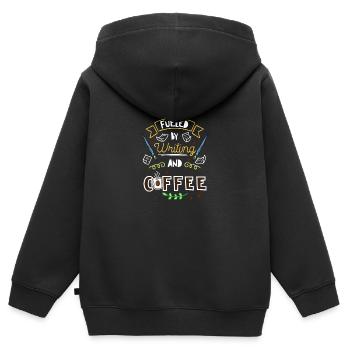 Fueled By Writing And Coffee - Kinder Premium Organic Zip Hoodie - Schwarz - Hinten - AI Model Kid Male (0cm)