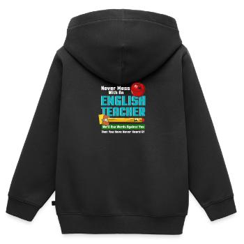 Never Mess With An English Teacher - Sweat Premium à capuche zippé enfant bio - noir - Dos - AI Model Kid Male (0cm)