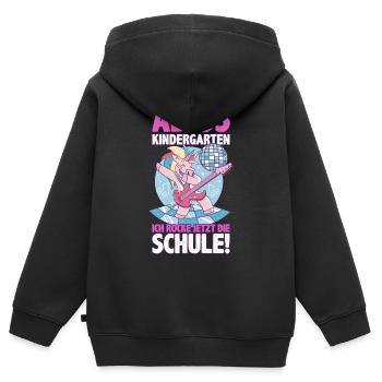 Adios Kindergarten Rocker Einhorn Einschulung - Kinder Premium Organic Zip Hoodie - Schwarz - Hinten - AI Model Kid Male (0cm)