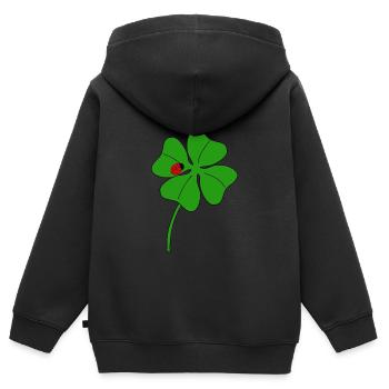 La feuille de la fortune avec coccinelle - Sweat Premium à capuche zippé enfant bio - noir - Dos - AI Model Kid Male (0cm)