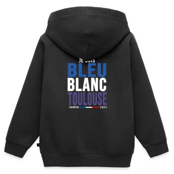football je suis bleu blanc Toulouse supporters - Sweat Premium à capuche zippé enfant bio - noir - Dos - AI Model Kid Male (0cm)