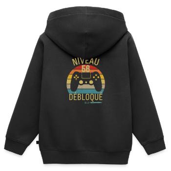 NIVEAU 56 DÉBLOQUÉ - Sweat Premium à capuche zippé enfant bio - noir - Dos - AI Model Kid Male (0cm)