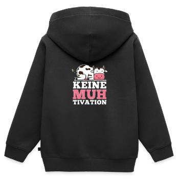 Keine Muh Tivation Lustiges Kuh - Kinder Premium Organic Zip Hoodie - Schwarz - Hinten - AI Model Kid Male (0cm)