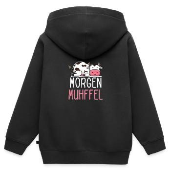 MUHffel Morgenmuffel Kuh Muh - Kinder Premium Organic Zip Hoodie - Schwarz - Hinten - AI Model Kid Male (0cm)