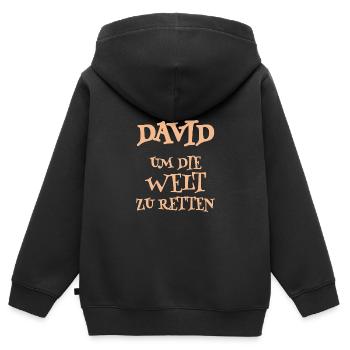 Helfer David - Kinder Premium Organic Zip Hoodie - Schwarz - Hinten - AI Model Kid Male (0cm)