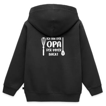 Der Opa der immer backt mit Schneebesen Kochlöffel - Kinder Premium Organic Zip Hoodie - Schwarz - Hinten - AI Model Kid Male (0cm)