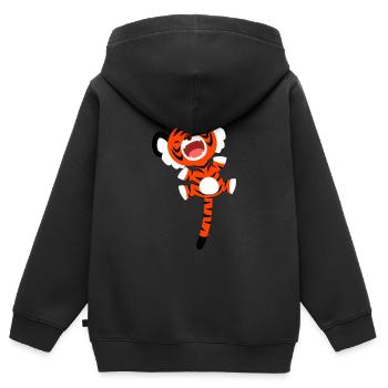 Hüpfender Tiger von Cheerful Madness!! - Kinder Premium Organic Zip Hoodie - Schwarz - Hinten - AI Model Kid Male (0cm)