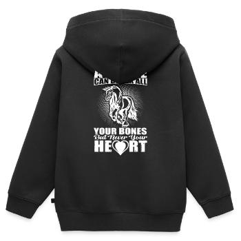 Ein Pferd bricht deine Kochen aber nicht dein Herz - Kinder Premium Organic Zip Hoodie - Schwarz - Hinten - AI Model Kid Male (0cm)