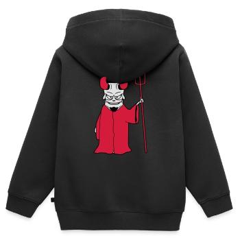Herr Unterwelt Mantel Dreizack Böse Satan Grinsen - Kinder Premium Organic Zip Hoodie - Schwarz - Hinten - AI Model Kid Male (0cm)