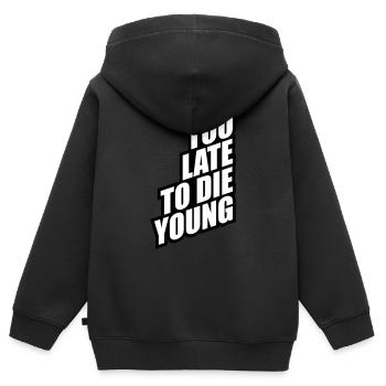 Lustig Too Late - Kinder Premium Organic Zip Hoodie - Schwarz - Hinten - AI Model Kid Male (0cm)