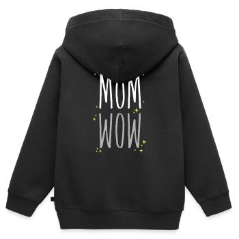 Maman est Wow blanc - Sweat Premium à capuche zippé enfant bio - noir - Dos - AI Model Kid Male (0cm)