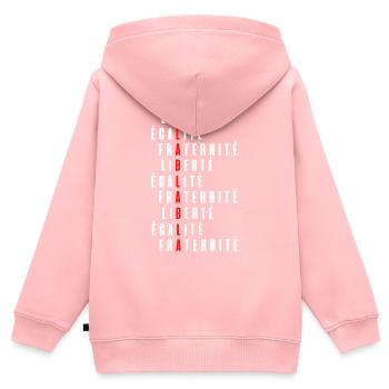 Liberté égalité fraternité bla bla bla - Sweat Premium à capuche zippé enfant bio - rose - Dos - AI Model Kid Female (0cm)