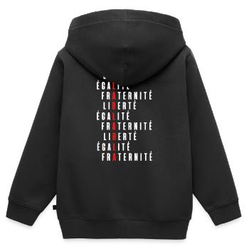 Liberté égalité fraternité bla bla bla - Sweat Premium à capuche zippé enfant bio - noir - Dos - AI Model Kid Male (0cm)