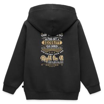 Agent de sécurité Agent de sécurité Videur Garde - Sweat Premium à capuche zippé enfant bio - noir - Dos - AI Model Kid Male (0cm)