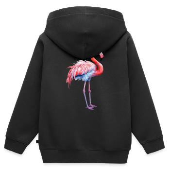 rosa Flamingo, Sommerzeit Urlaubszeit Strand Meer - Kinder Premium Organic Zip Hoodie - Schwarz - Hinten - AI Model Kid Male (0cm)