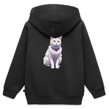 Weiße Katze mit lila Halsband - Kinder Premium Organic Zip Hoodie - Schwarz - Hinten - AI Model Kid Male (0cm)