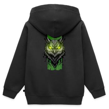 Enchanting Nocturne: Owl's Emerald Gaze - Kids Premium Organic Zip-up Hoodie - black - Back - AI Model Kid Male (0cm)