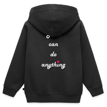 « Les filles peuvent tout faire » avec le cœur - Sweat Premium à capuche zippé enfant bio - noir - Dos - AI Model Kid Male (0cm)