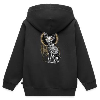 chat sphinx squelette tatouage - Sweat Premium à capuche zippé enfant bio - noir - Dos - AI Model Kid Male (0cm)