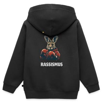 Kangourou : « Aucune chance pour le racisme » - Sweat Premium à capuche zippé enfant bio - noir - Dos - AI Model Kid Male (0cm)