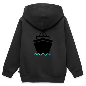 schiff 2 - Kinder Premium Organic Zip Hoodie - Schwarz - Hinten - AI Model Kid Male (0cm)