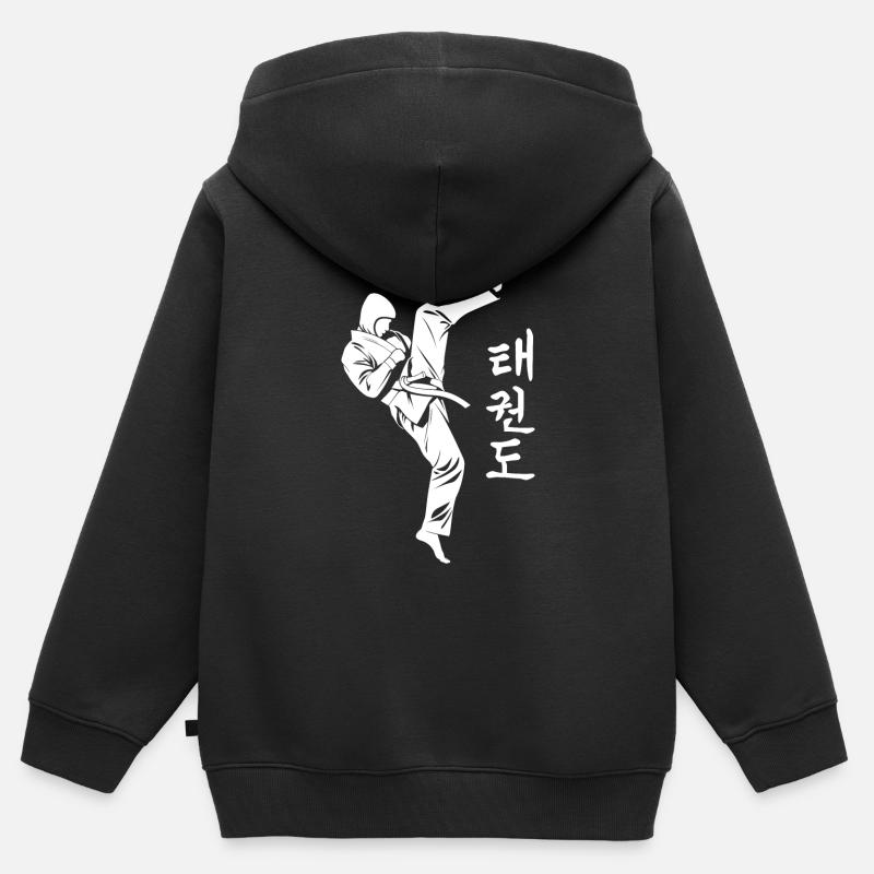 taekwondo - Sweat Premium à capuche zippé enfant bio - noir