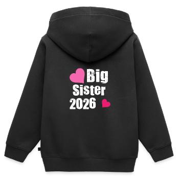 Grande Sœur 2026 Motif Coeur - Sweat Premium à capuche zippé enfant bio - noir - Dos - AI Model Kid Male (0cm)