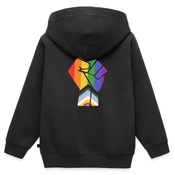 Pride Fist Pride Progress Design für Equality - Kinder Premium Organic Zip Hoodie - Schwarz - Hinten - AI Model Kid Male (0cm)
