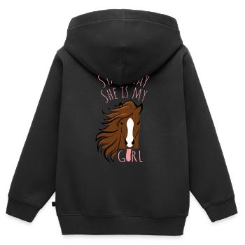 Pferdemotiv - Finger weg. Sie gehört mir! - Kinder Premium Organic Zip Hoodie - Schwarz - Hinten - AI Model Kid Male (0cm)