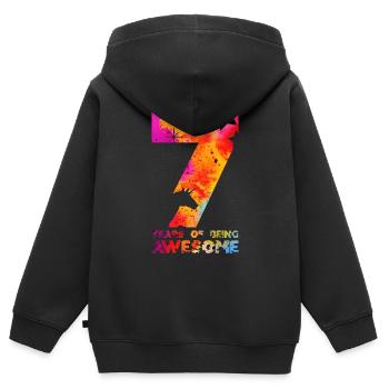 7ÈME ANNIVERSAIRE EINHORN 7 ANS D’ÊTRE GÉNIAL - Sweat Premium à capuche zippé enfant bio - noir - Dos - AI Model Kid Male (0cm)