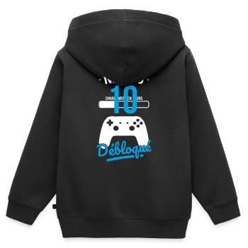 Anniversaire 10 ans - Niveau 10 débloqué - Gamer - Sweat Premium à capuche zippé enfant bio - noir - Dos - AI Model Kid Male (0cm)
