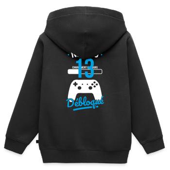 Anniversaire 13 ans - Niveau 13 débloqué - Gamer - Sweat Premium à capuche zippé enfant bio - noir - Dos - AI Model Kid Male (0cm)