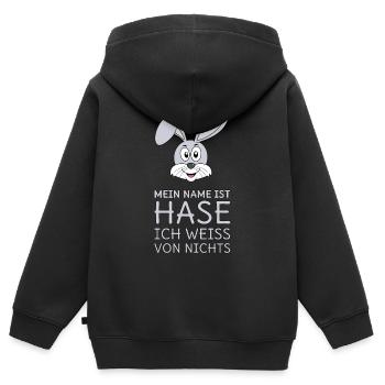 Mein Name ist Hase Ich weiß von nichts - Kinder Premium Organic Zip Hoodie - Schwarz - Hinten - AI Model Kid Male (0cm)