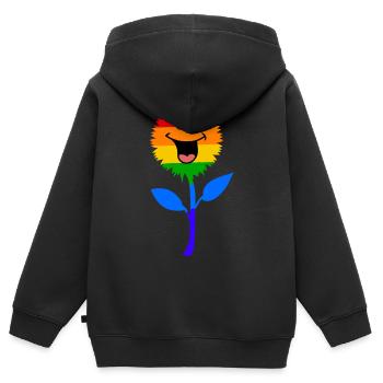 Gay fleur drapeau arc-en-ciel Gay Lesbienne - Sweat Premium à capuche zippé enfant bio - noir - Dos - AI Model Kid Male (0cm)