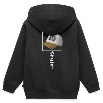 Ich mag Rap und Kappen - Kinder Premium Organic Zip Hoodie - Schwarz - Hinten - AI Model Kid Male (0cm)