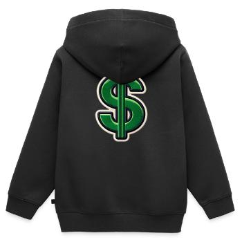 Grüner Dollar-Patch Stickerei - Kinder Premium Organic Zip Hoodie - Schwarz - Hinten - AI Model Kid Male (0cm)
