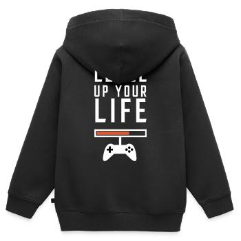 Verbessern Sie Ihren Lebensstandard beim Spielen - Kinder Premium Organic Zip Hoodie - Schwarz - Hinten - AI Model Kid Male (0cm)