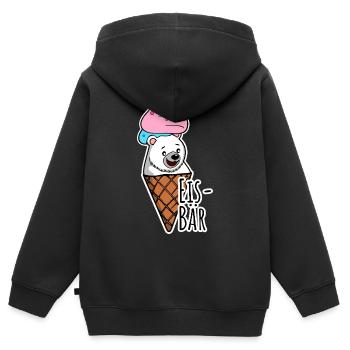 Eisbär in freier Wildbahn an der Eisdiele, LECKER! - Kinder Premium Organic Zip Hoodie - Schwarz - Hinten - AI Model Kid Male (0cm)