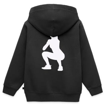 Frau Silhouette Squat - Kinder Premium Organic Zip Hoodie - Schwarz - Hinten - AI Model Kid Male (0cm)