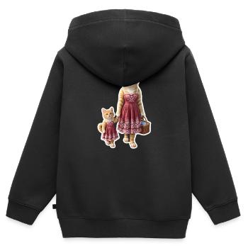 Ginger Cat Mom & Kitten Matching Dress | Whimsical - Sweat Premium à capuche zippé enfant bio - noir - Dos - AI Model Kid Male (0cm)