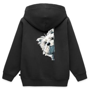 Peeking Westie Terrier Süßes Hundeliebhaber-Merch - Kinder Premium Organic Zip Hoodie - Schwarz - Hinten - AI Model Kid Male (0cm)