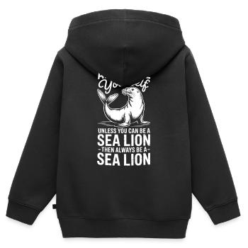 Seelöwen Sprüche Seelöwe Lustige Seelöwen Geschenk - Kinder Premium Organic Zip Hoodie - Schwarz - Hinten - AI Model Kid Male (0cm)
