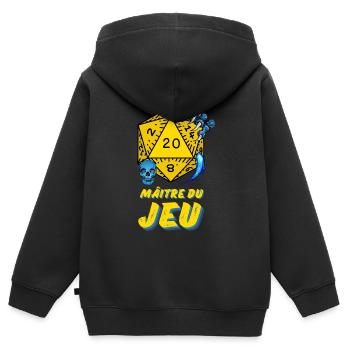 D20 Aventures JDR Maître du Jeu - Sweat Premium à capuche zippé enfant bio - noir - Dos - AI Model Kid Male (0cm)