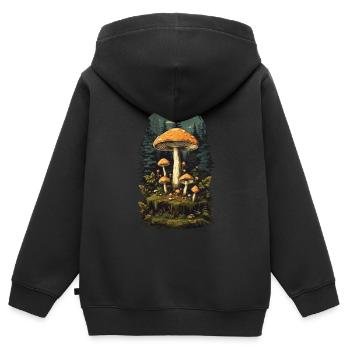 Goa Party Champignon Magie Nature & Mysticisme - Sweat Premium à capuche zippé enfant bio - noir - Dos - AI Model Kid Male (0cm)