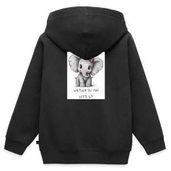 Elefant “Wetsch du min Götti si?” – Patenonkel - Kinder Premium Organic Zip Hoodie - Schwarz - Hinten - AI Model Kid Male (0cm)