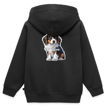 chiot mignon / chiot Berger australien - Sweat Premium à capuche zippé enfant bio - noir - Dos - AI Model Kid Male (0cm)