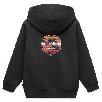 Long Beach Beach Vacances Souvenir - Sweat Premium à capuche zippé enfant bio - noir - Dos - AI Model Kid Male (0cm)