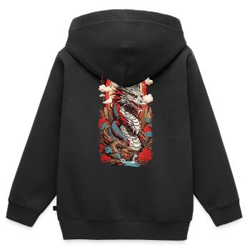 Ukiyo-E Drache Retro Japan Streetwear Design - Kinder Premium Organic Zip Hoodie - Schwarz - Hinten - AI Model Kid Male (0cm)